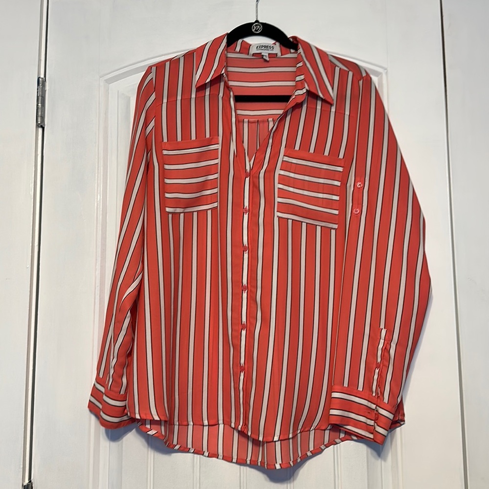 Size XL Express Portofino pink black white stripe button up shirt.